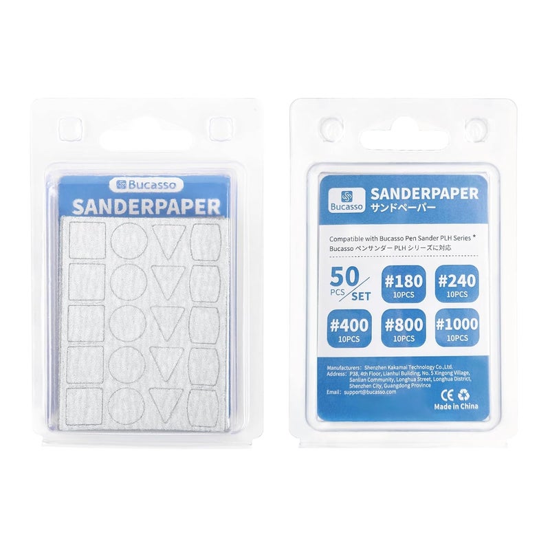 Bucasso Sanderpaper for Pen Sander PLH-1000, PLH-2000, 180/240/400/800/1000 Grits Each 10pcs with Each 20 Pads - Image 1